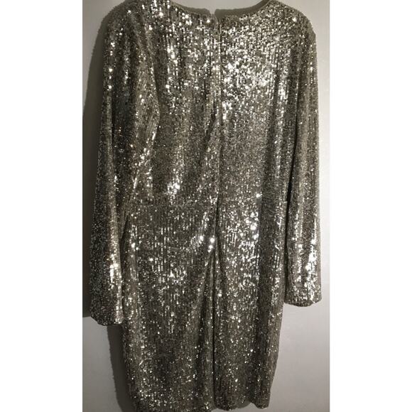 Express Women's Size Medium Metallic Sequin Dress Long Sleeve Cocktail Party - Picture 6 of 6